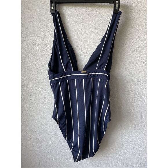 New $155 Lauren Ralph Lauren Banded Modern Plunge Neck One-Piece Swimsuit Sz. 12 - Picture 7 of 7